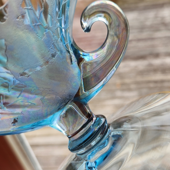 Fostoria Oakwood Blue - Iridescent Glass Bowl with Candle Holders - Picture 5 of 13